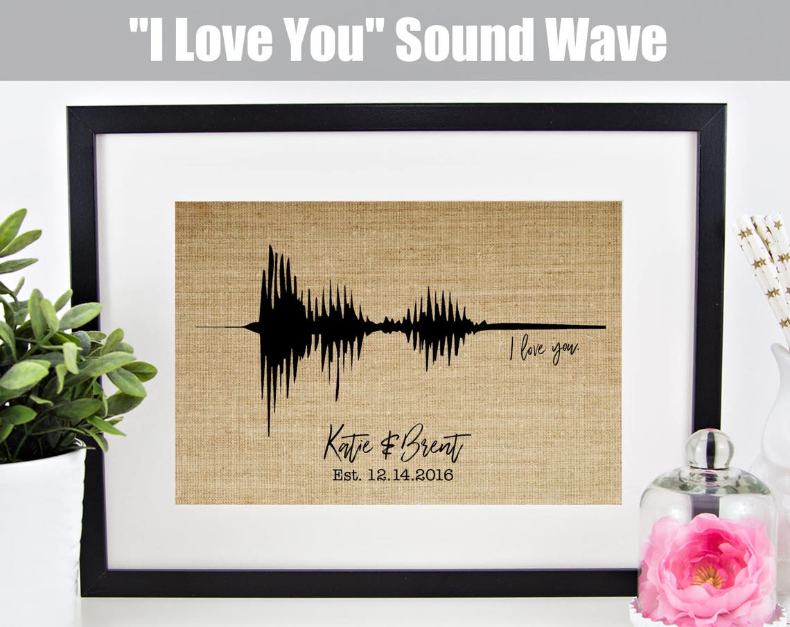 I Love You Sound Wave Art Personalized Couple Names Burlap Poster