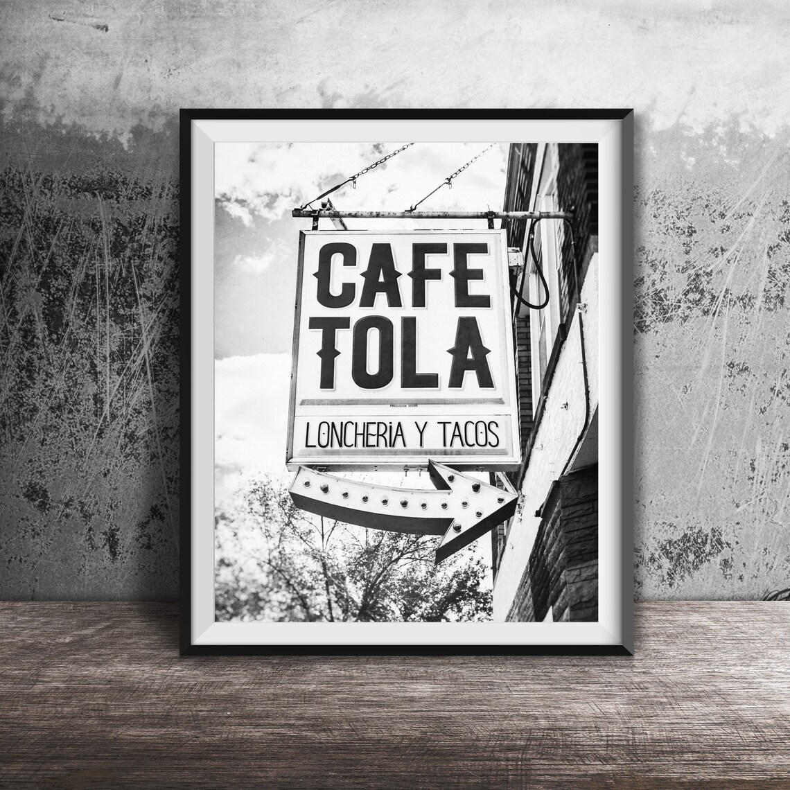 Cafe Tola Loncheria y Tacos Pink Neon Arrow Sign Photography Poster - Image 2