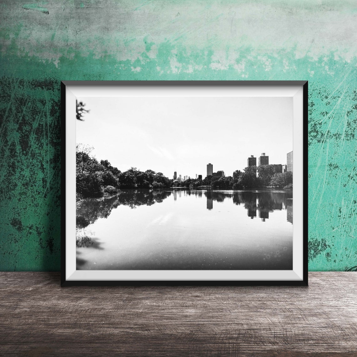 Chicago Skyline Over North Pond Lincoln Park Reflection Poster - Image 2