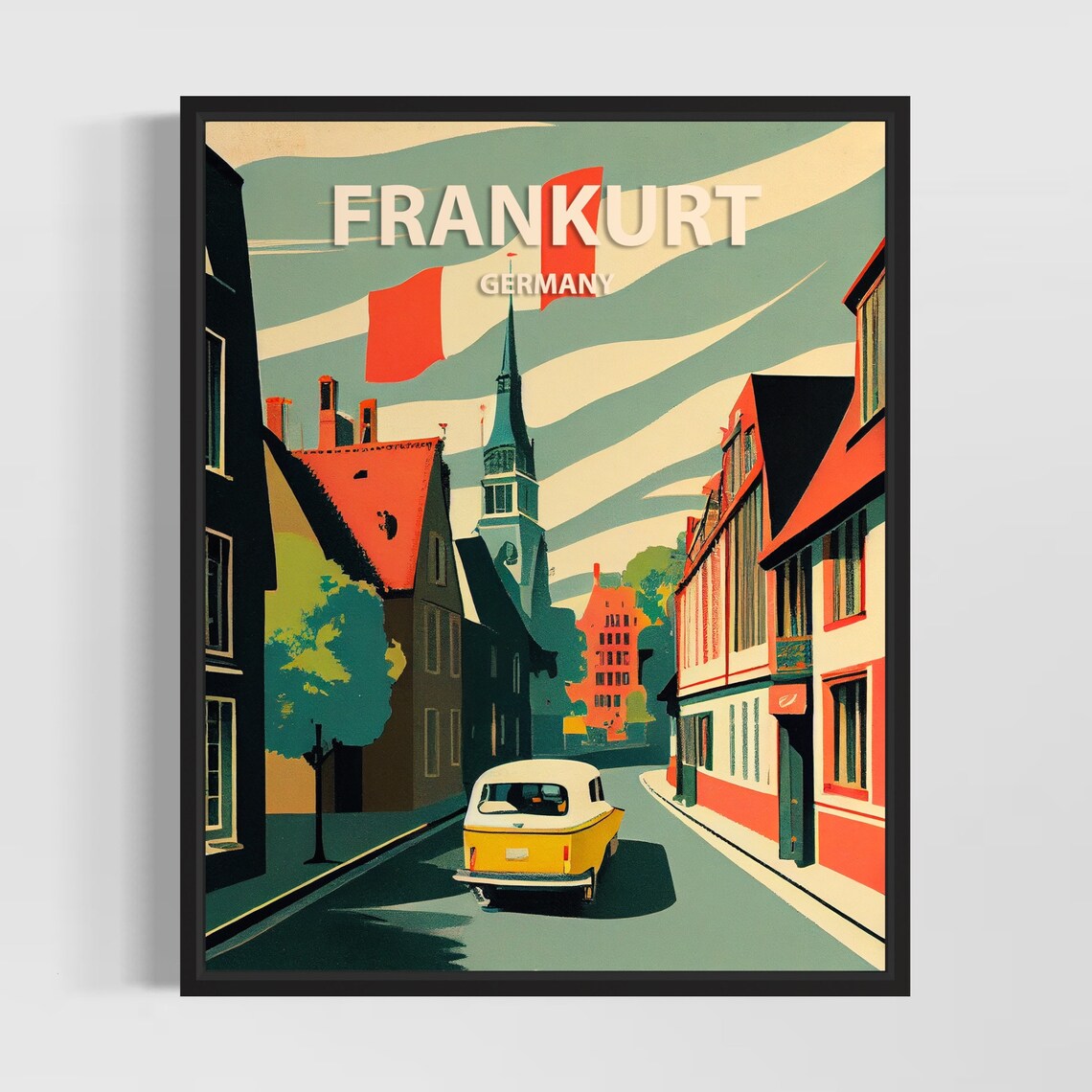 Frankurt Germany Retro Old Town Cobblestone Street Vintage Poster