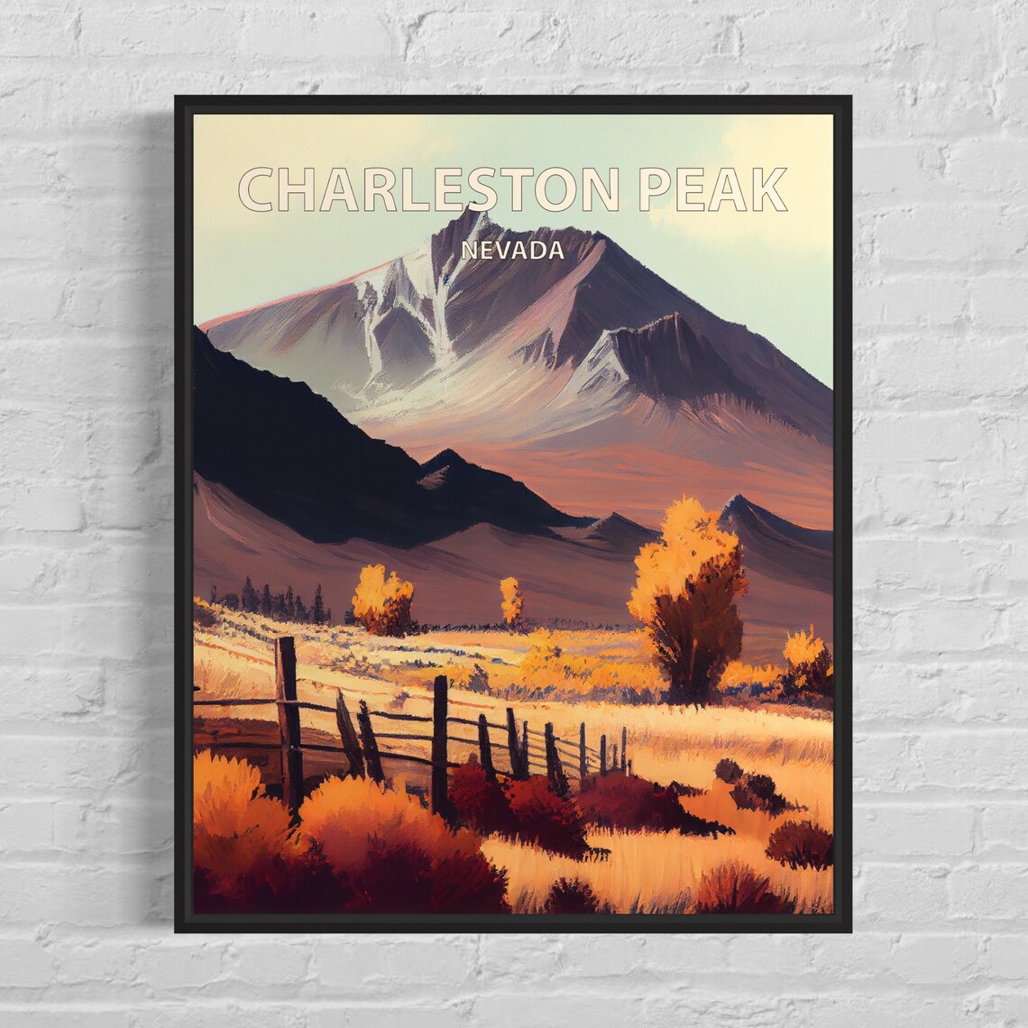 Charleston Peak Nevada Autumn Desert Valley Mountain Travel Poster