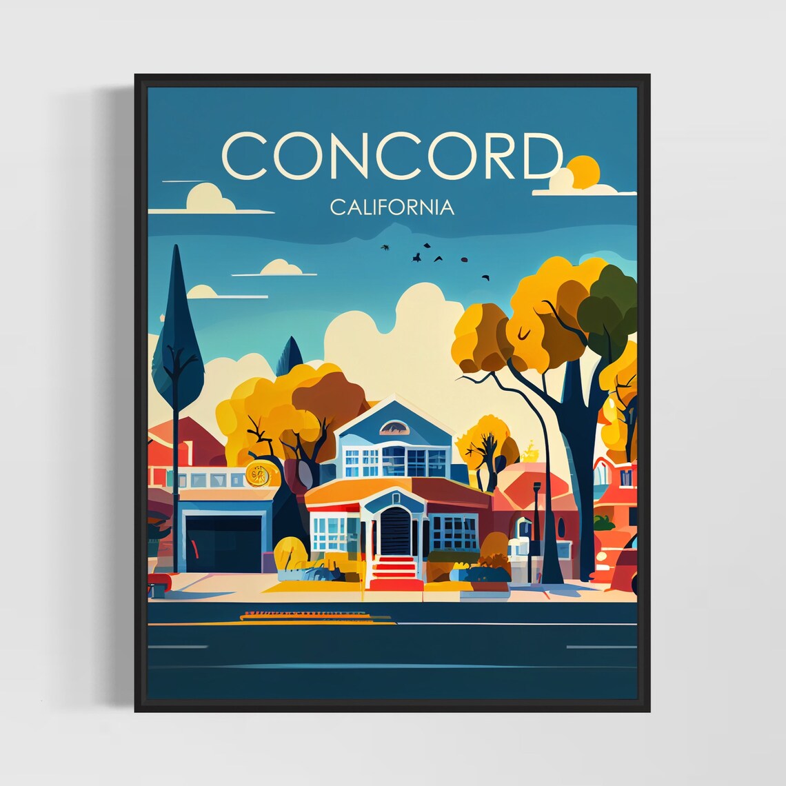 Concord California Autumn Suburban Street Vintage Travel Poster