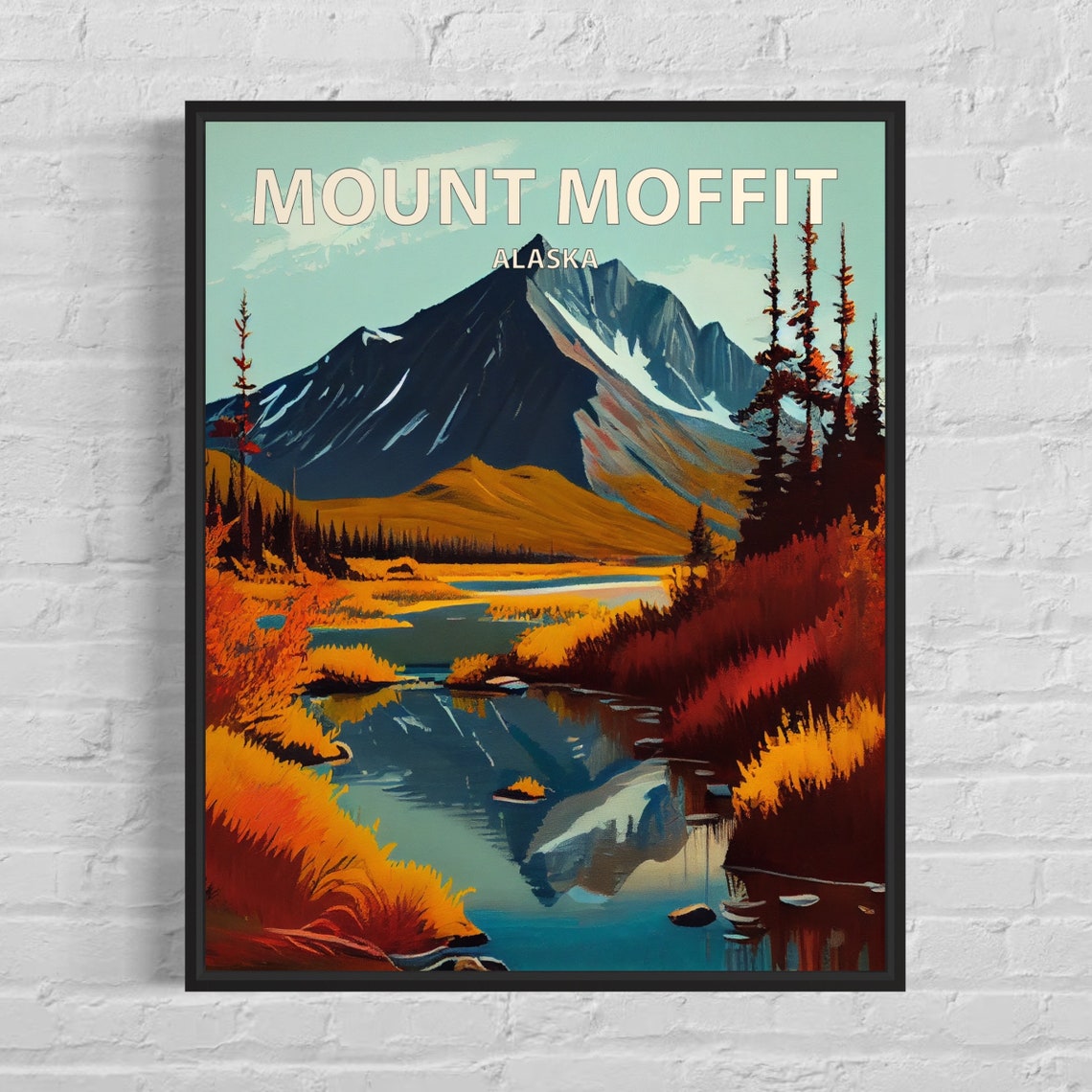 Mount Moffit Alaska Mirror Lake Autumn Shoreline Reflection Poster
