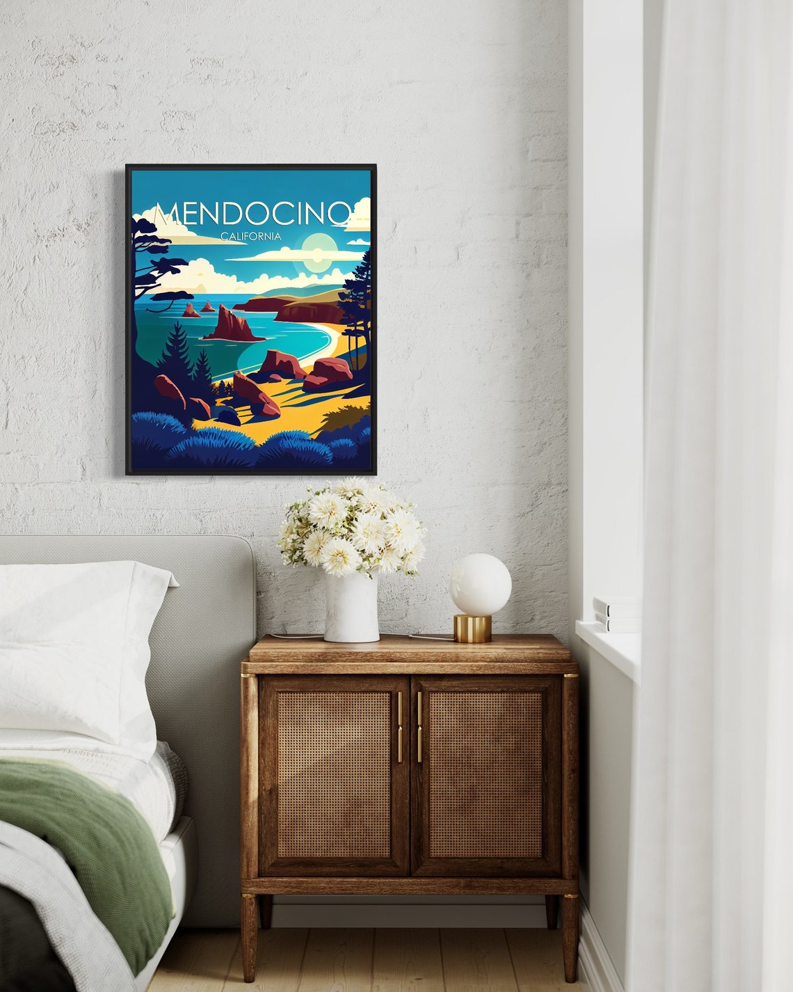 Mendocino California Retro Sea Stacks Beach Pines Coast Poster - Image 3