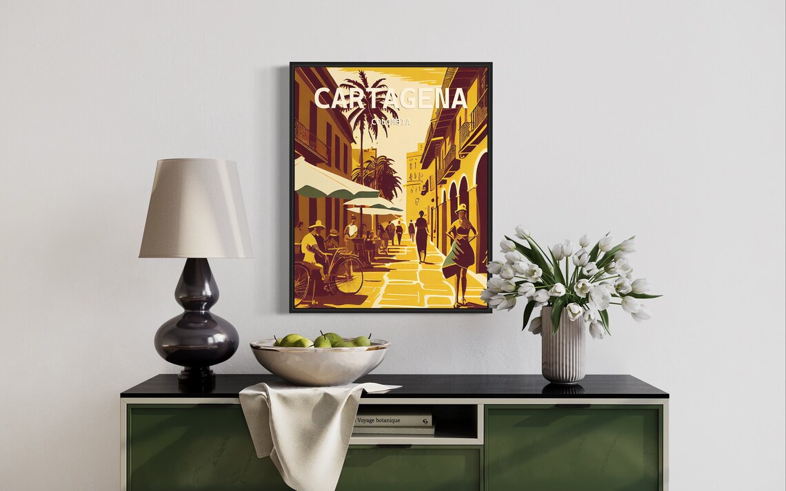 Cartagena Colombia Old Town Street Warm Golden Sepia Travel Poster - Image 3