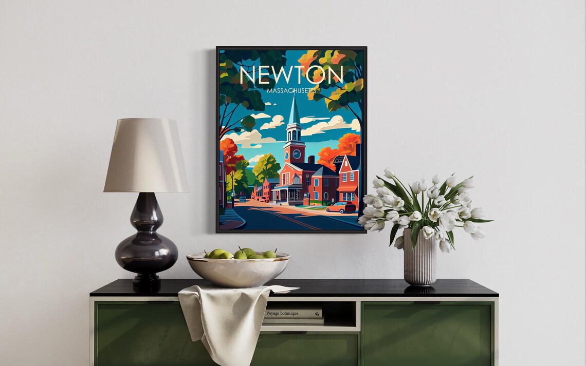 Newton Massachusetts Autumn Church Street New England Travel Poster - Image 2