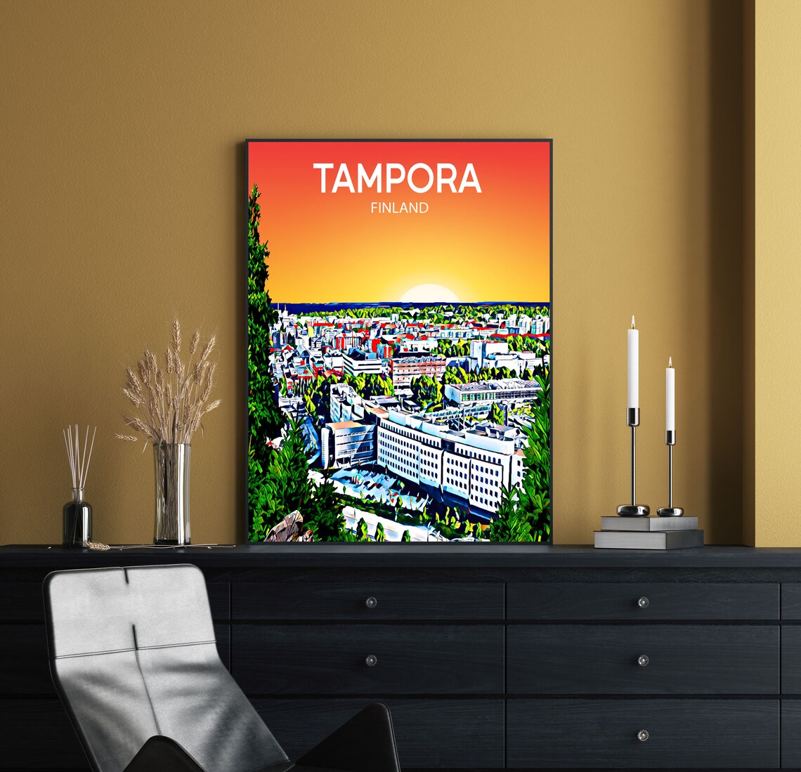 Tampora Finland Sunset Skyline Colorful City Art Poster Design - Image 2