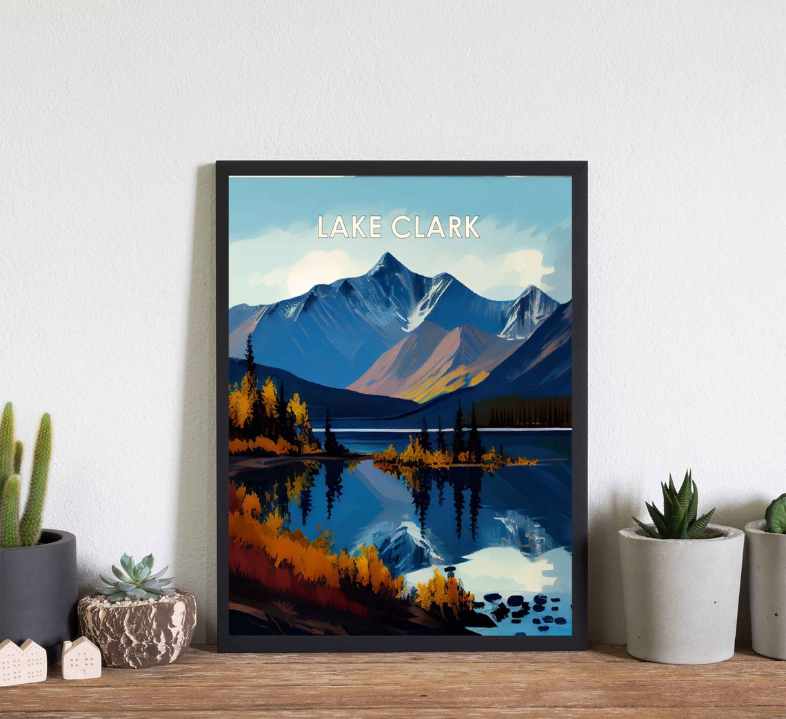 Lake Clark Alaska Mountain Lake Poster with Autumn Reflection - Image 2