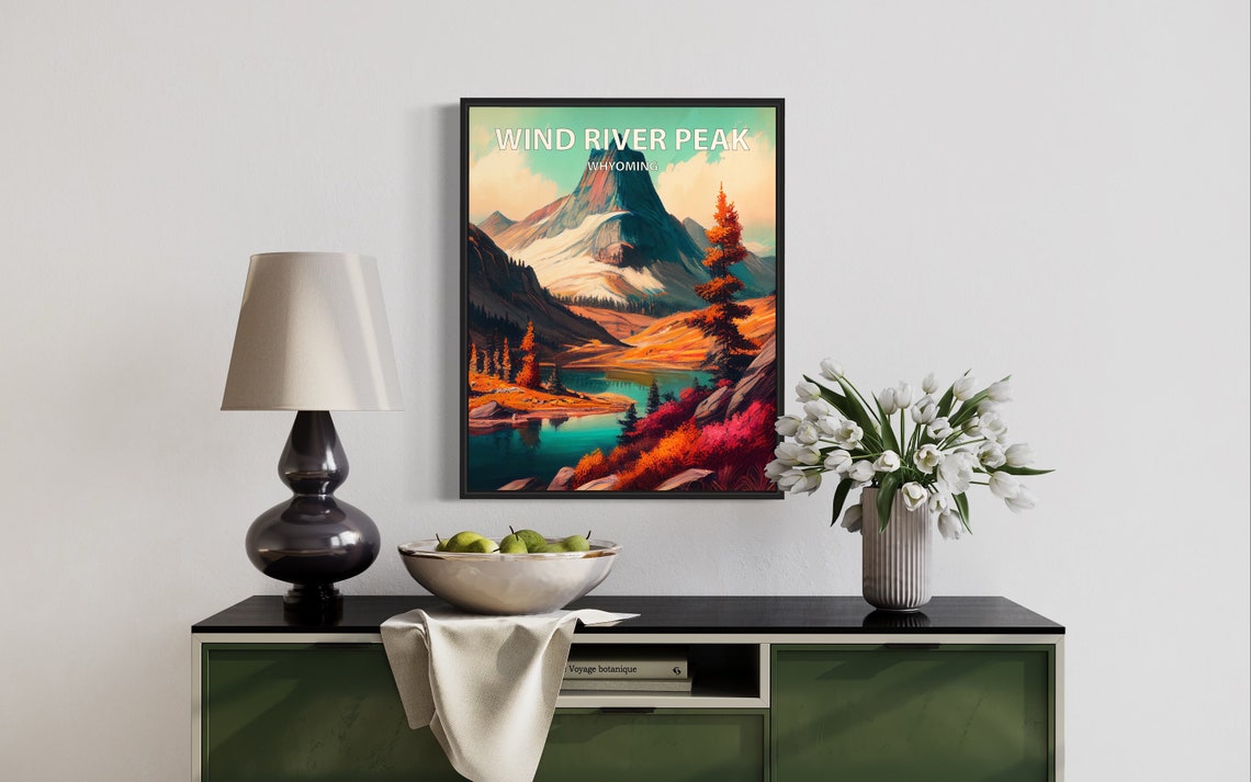 Wind River Peak Whyoming Alpine Lake Fall Colors Retro Travel Poster - Image 3