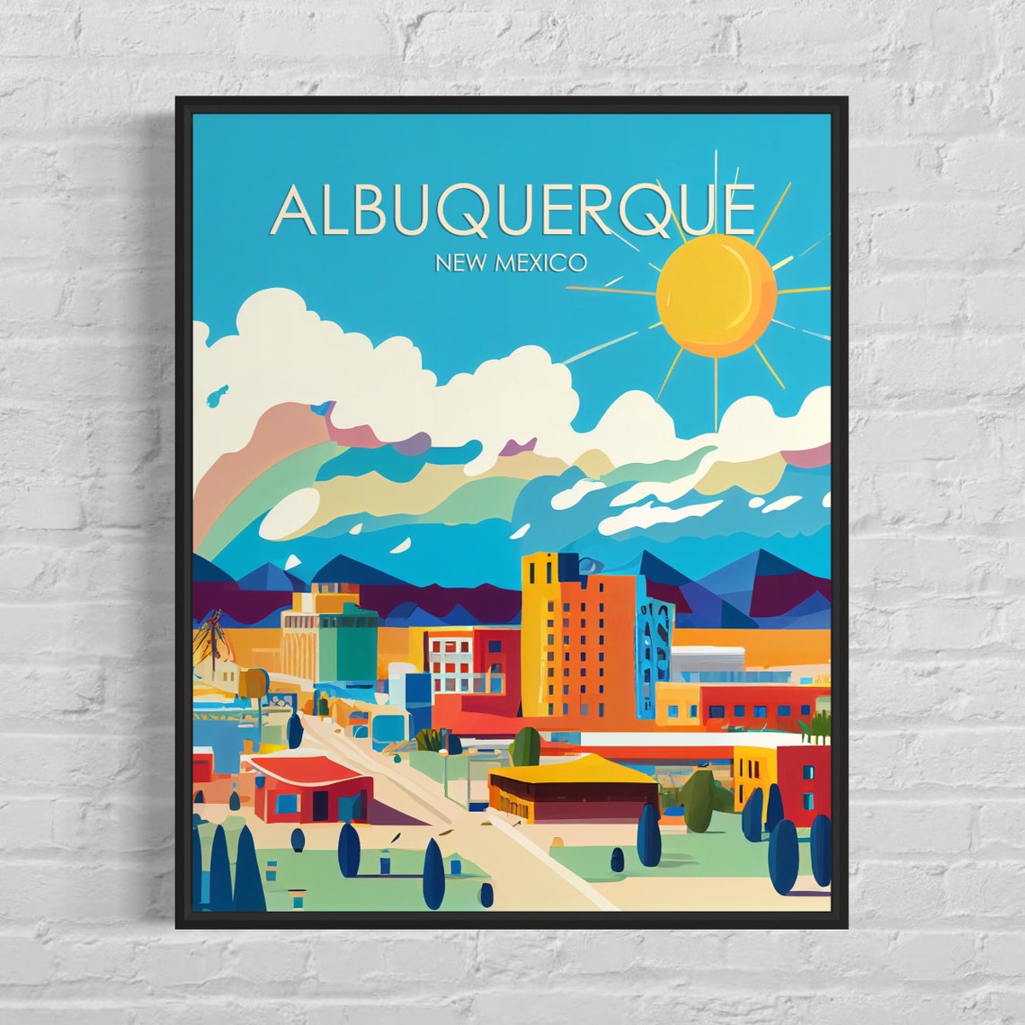 Albuquerque New Mexico Skyline Blazing Sun Vintage Southwest Poster