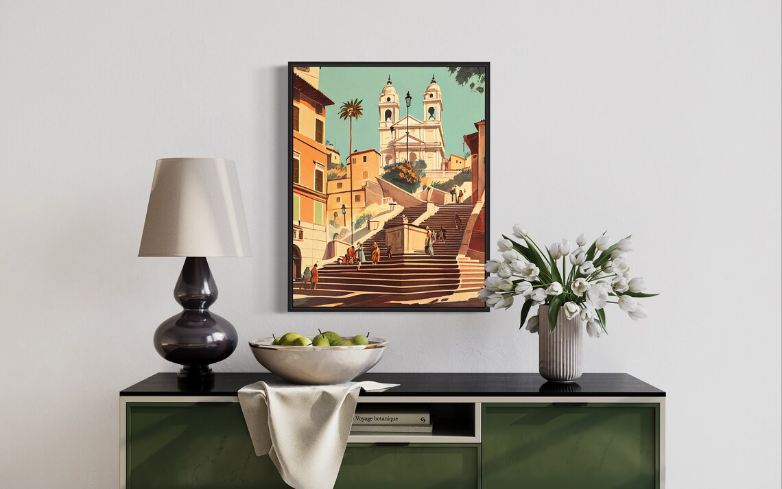 Spanish Steps Rome Twin Church Staircase Vintage Travel Poster - Image 3