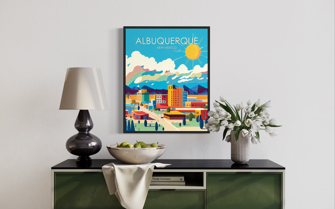 Albuquerque New Mexico Skyline Blazing Sun Vintage Southwest Poster - Image 2