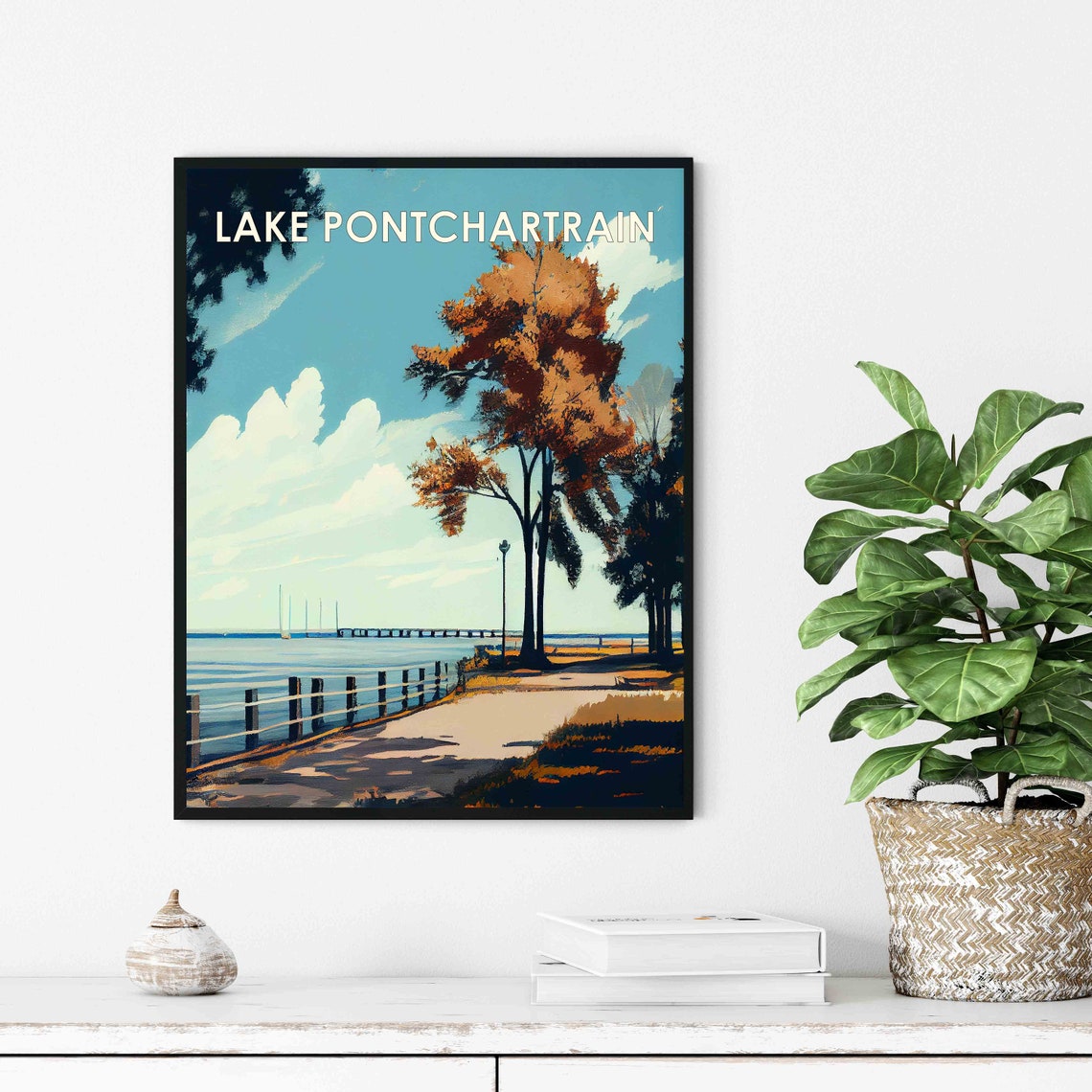 Lake Pontchartrain Louisiana Lakeside Shore Retro Nature Poster - Image 3