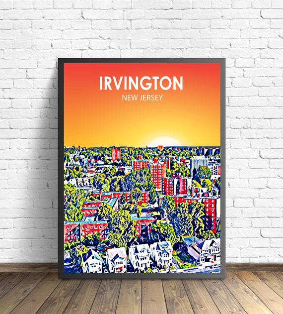 Irvington New Jersey Art Poster Sunset Landscape Poster Print Irvington Framed Wall Art United States Colorful Skyline Sketch Photo