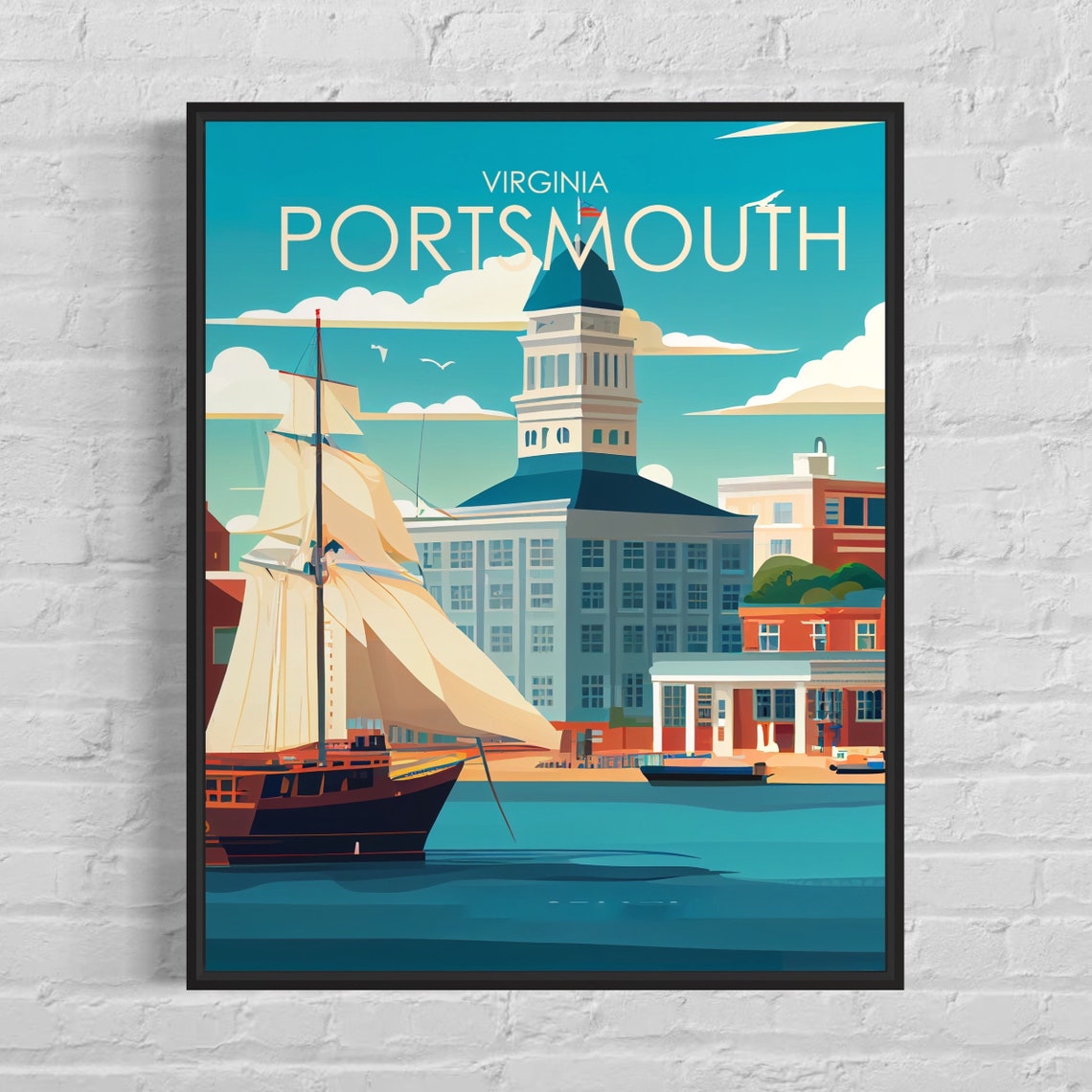 Portsmouth Virginia Retro Art Print Portsmouth Wall Art Illustration Portsmouth Vintage Minimal Design Poster