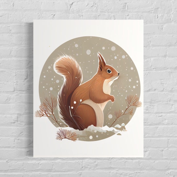 Red Squirrel Playing in the Falling Snow Winter Wildlife Poster