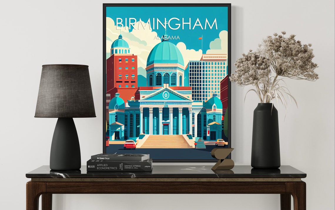 Birmingham Alabama Courthouse Downtown Skyline Vintage Art Poster - Image 3