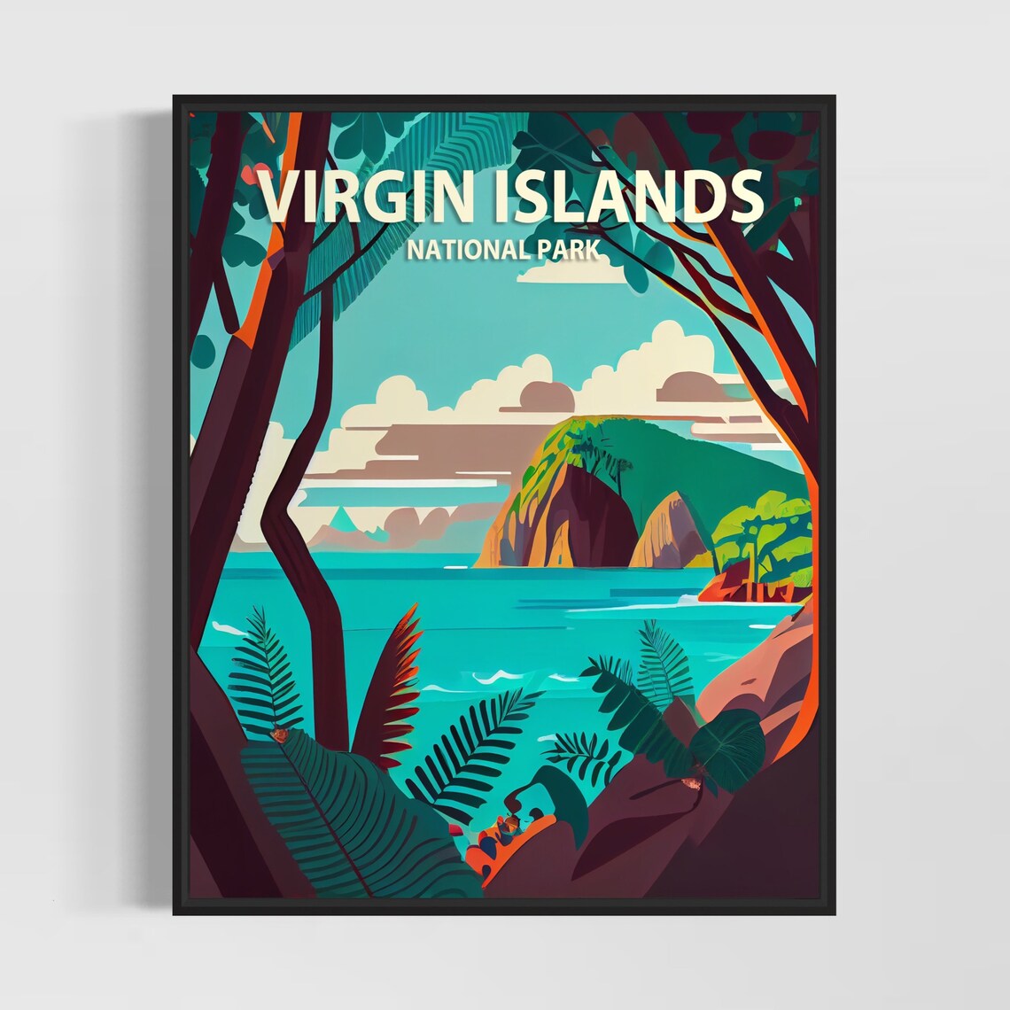 Virgin Islands National Park Tropical Coast Beach Travel Poster