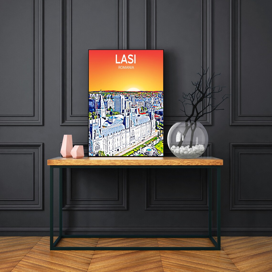 Iasi Romania Palace of Culture Sunset Skyline Cityscape Art Poster - Image 3