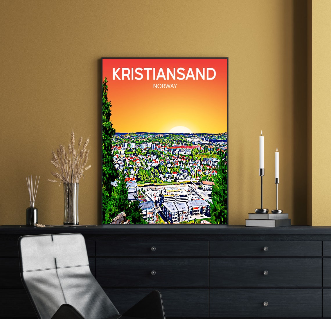 Kristiansand Norway Sunset Skyline Vibrant Cityscape Art Poster - Image 2