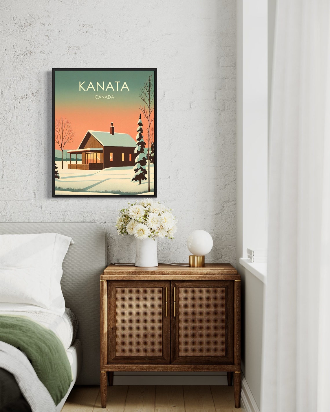 Kanata Canada Snowy Cabin Winter Sunset Snow Scene Retro Travel Poster - Image 3