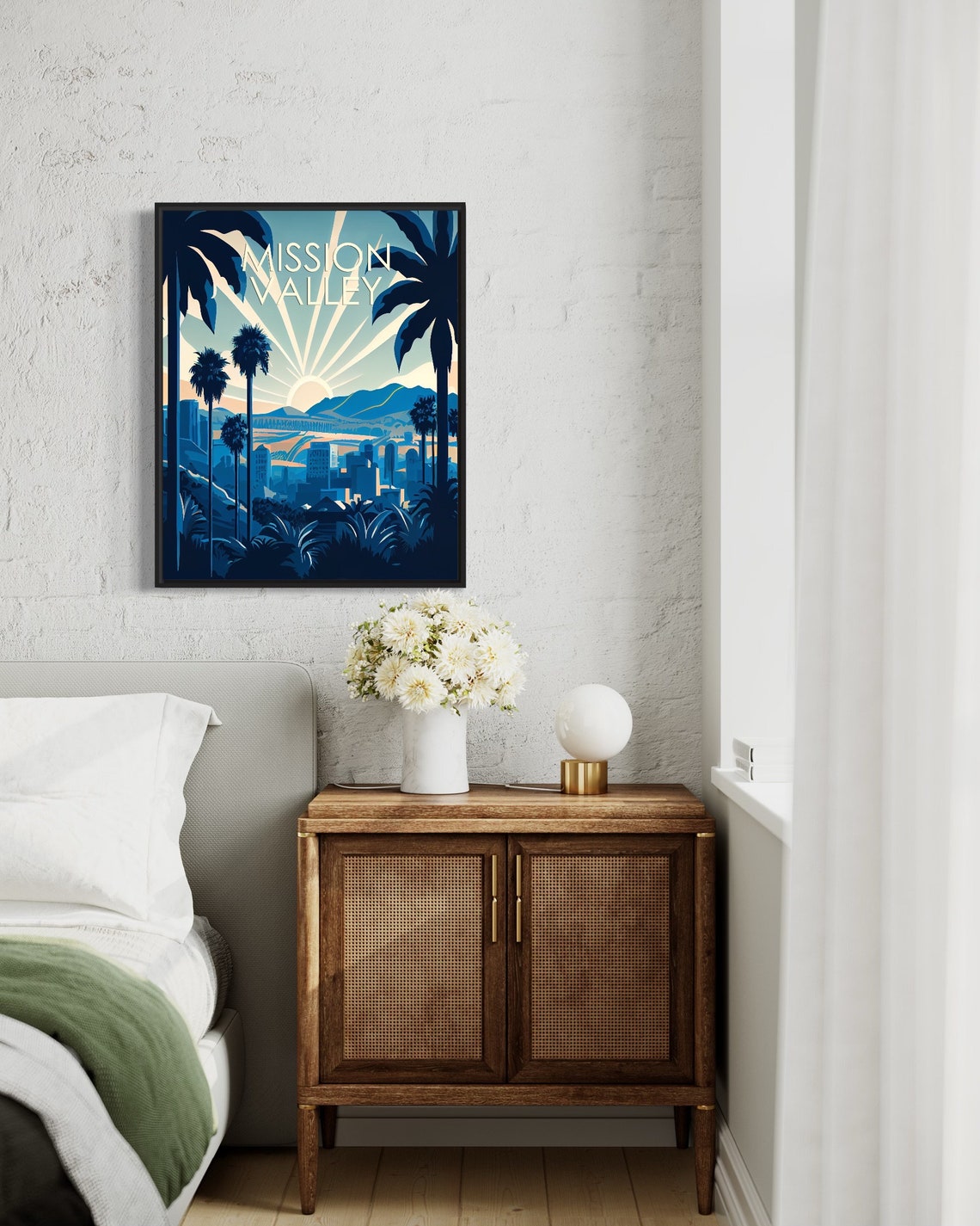 Mission Valley City Skyline Palms Sunray Sunrise Art Deco Poster - Image 2
