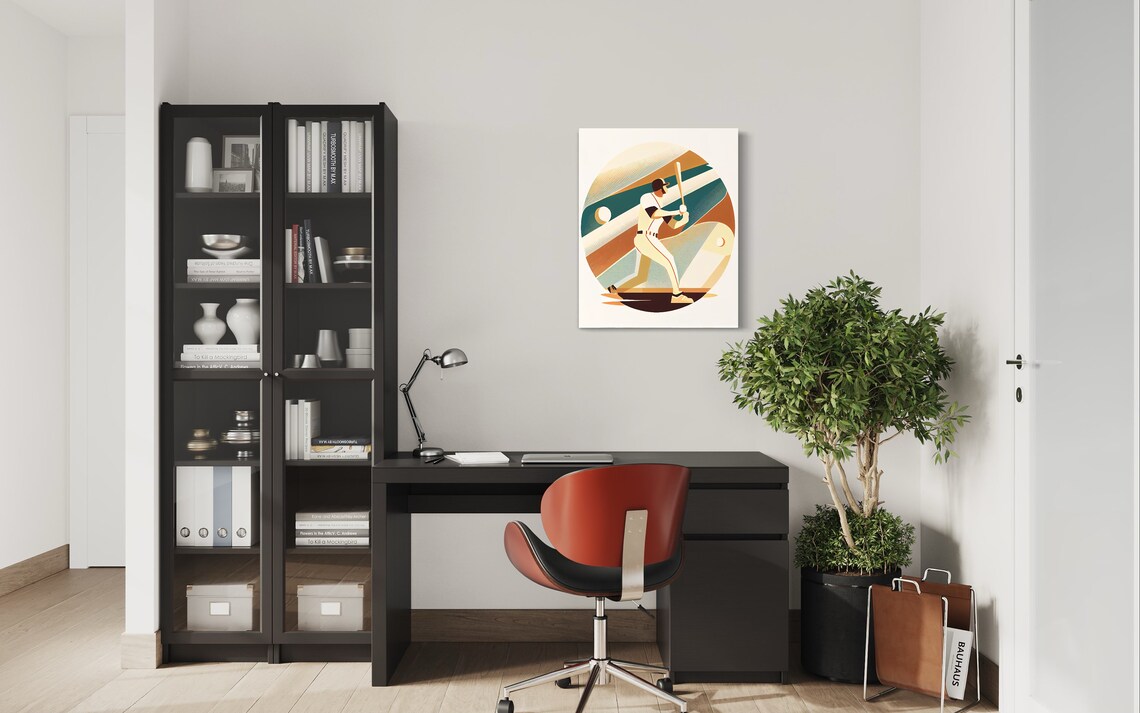 Retro Baseball Batter Swing Vintage Circle Illustration Sports Poster - Image 2