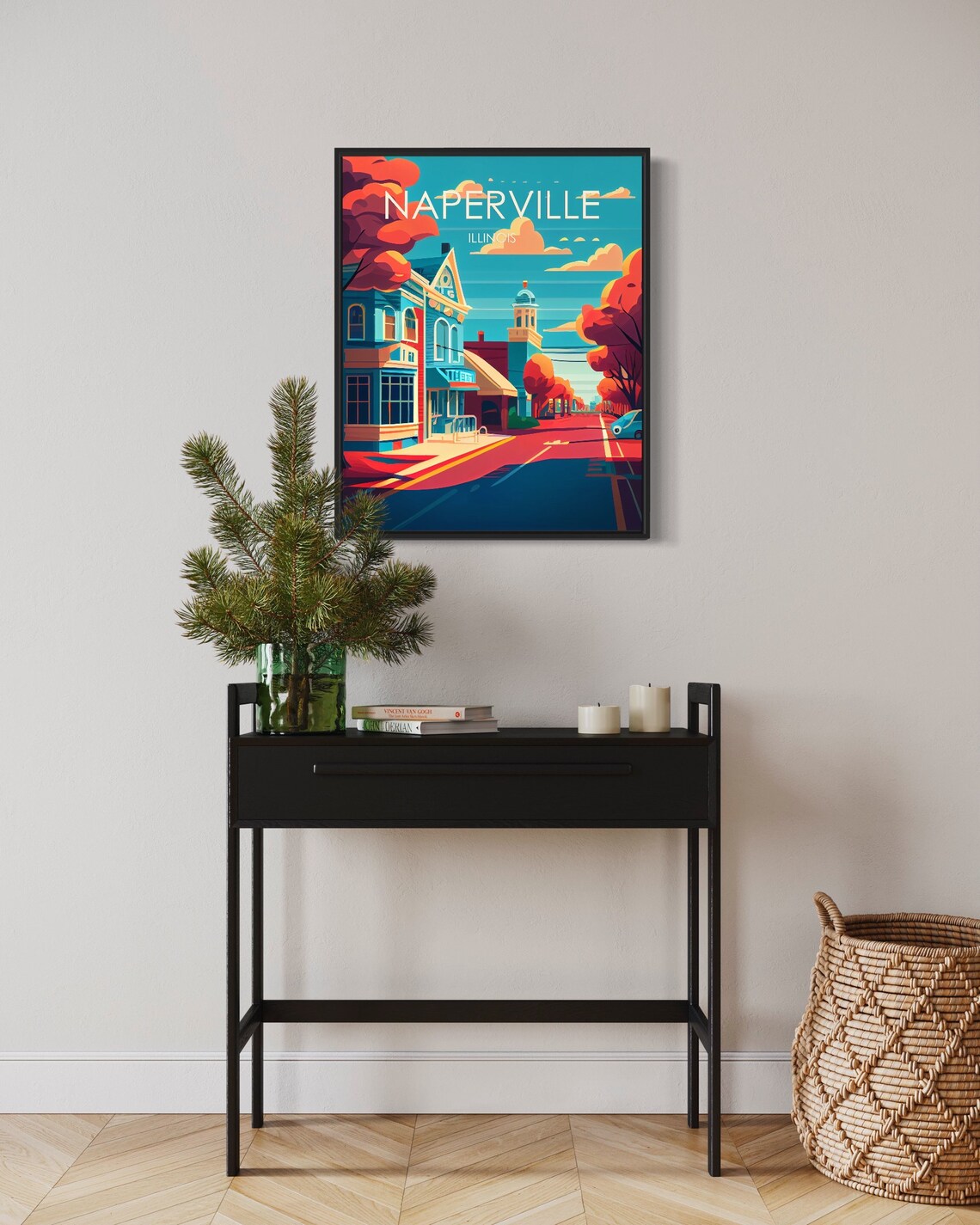 Naperville Illinois Autumn Main Street Vintage Travel Poster - Image 2