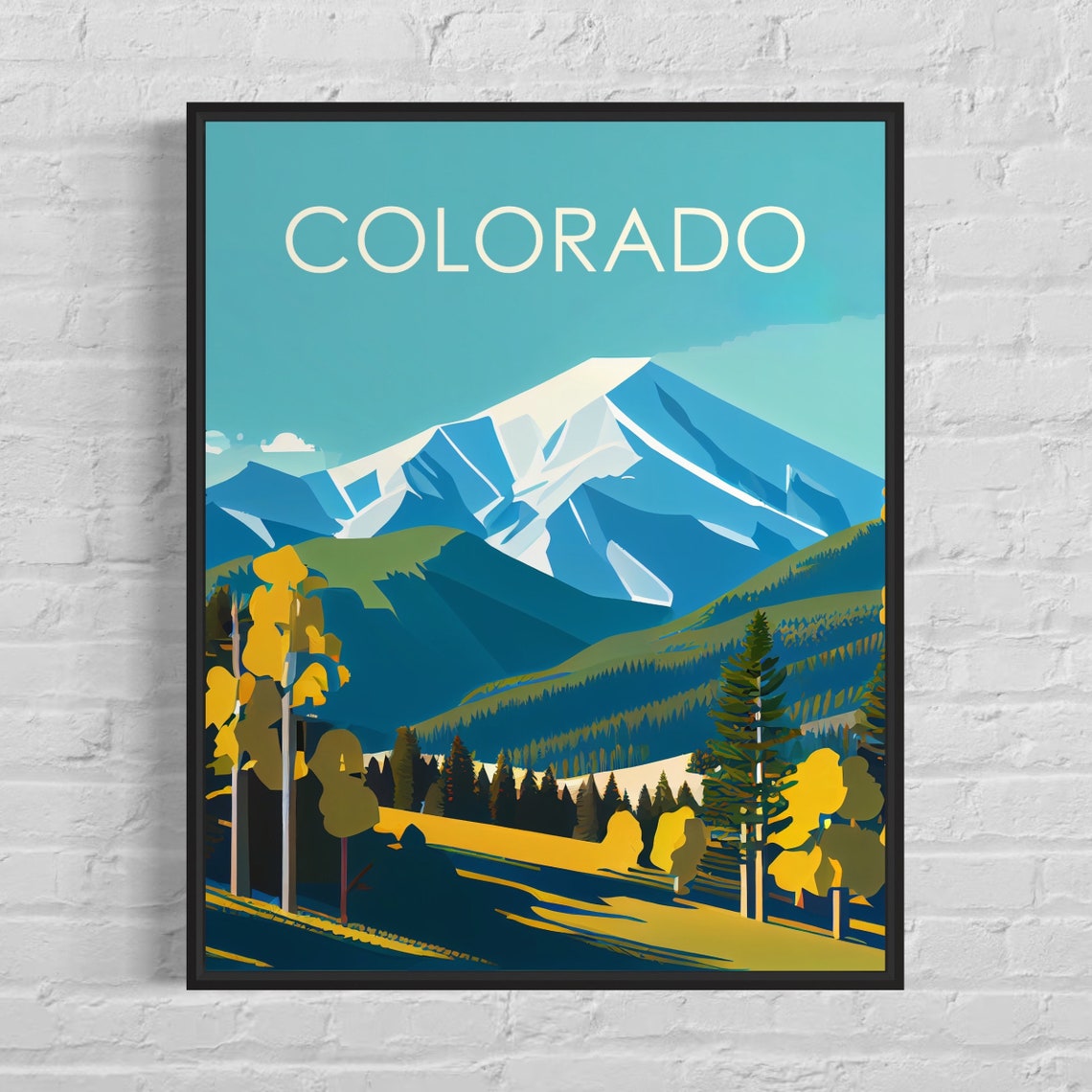 Colorado Rocky Mountain Snow Peak Golden Meadow Forest Poster