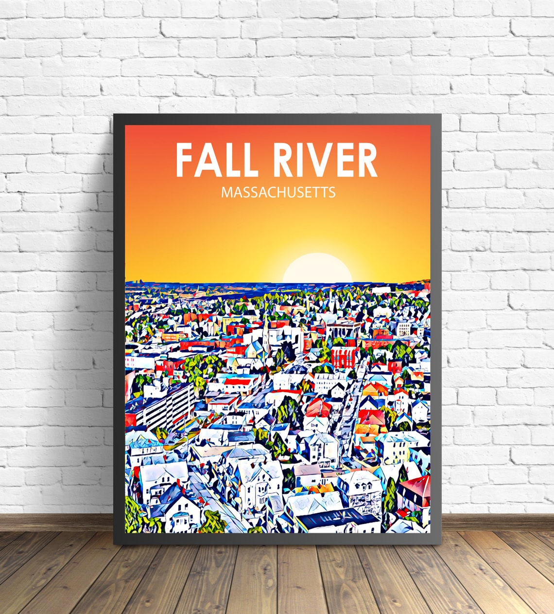 Fall River Massachusetts Sunset Aerial Cityscape Skyline Poster