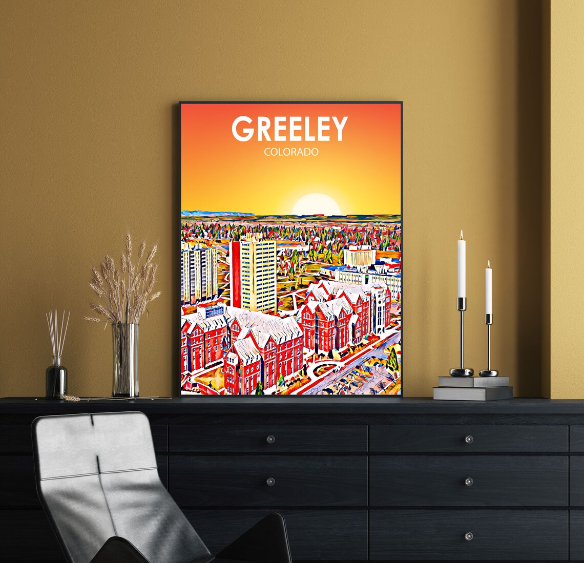Greeley Colorado Sunset Aerial Cityscape Panorama Travel Poster - Image 2
