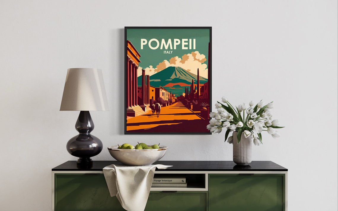 Pompeii Italy Ancient Ruins Vesuvius Sunset Dramatic Travel Poster - Image 2