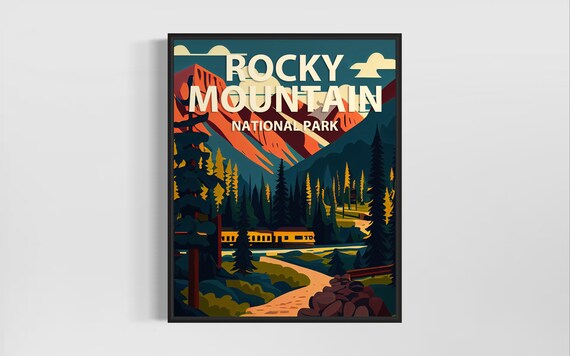 Rocky Mountain Park Retro Art Print Rocky Mountain Park Illustration Rocky Mountain Park Vintage Minimal Design Poster
