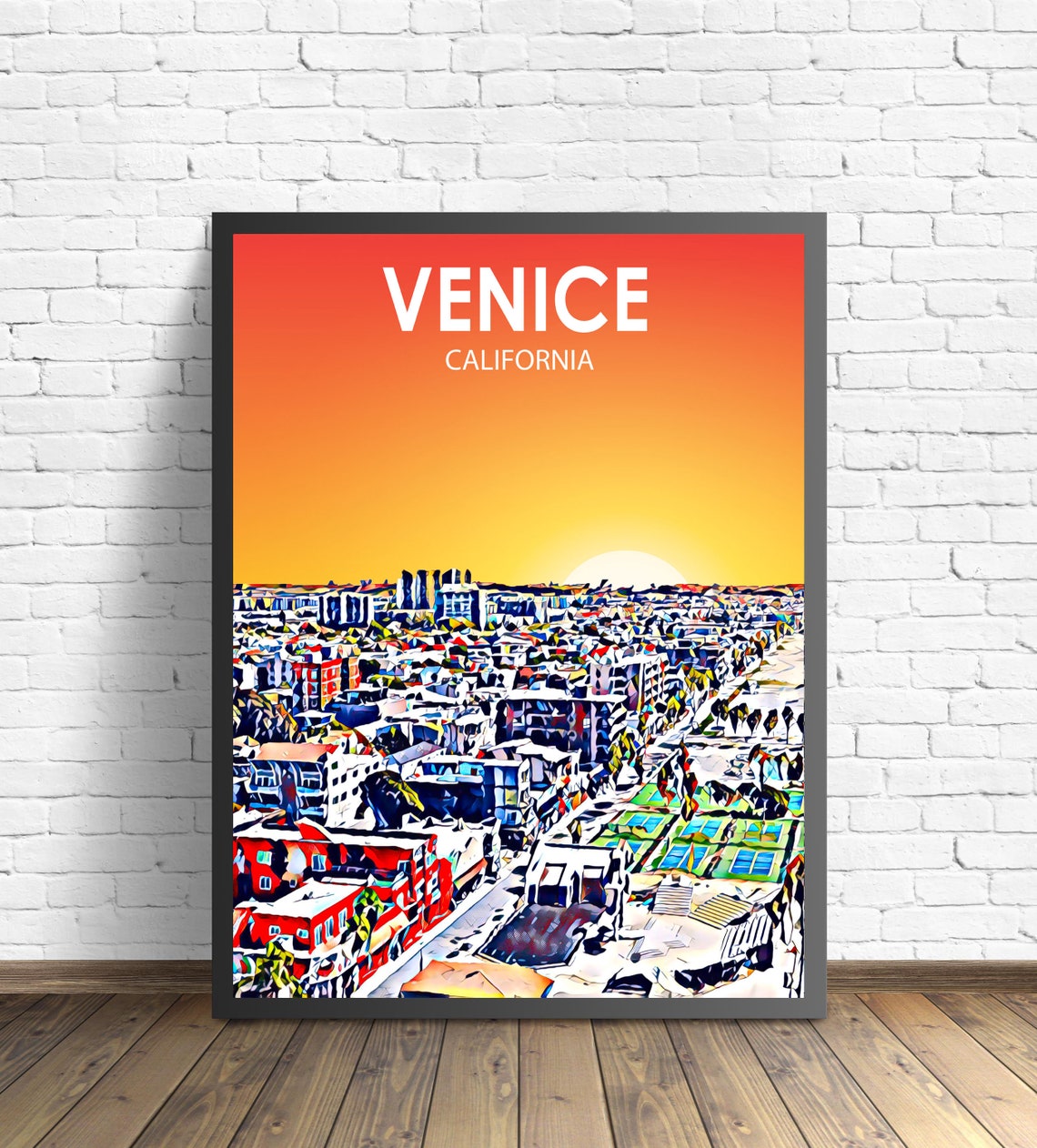 Venice California Beach District Sunset Cityscape Pop Art Poster