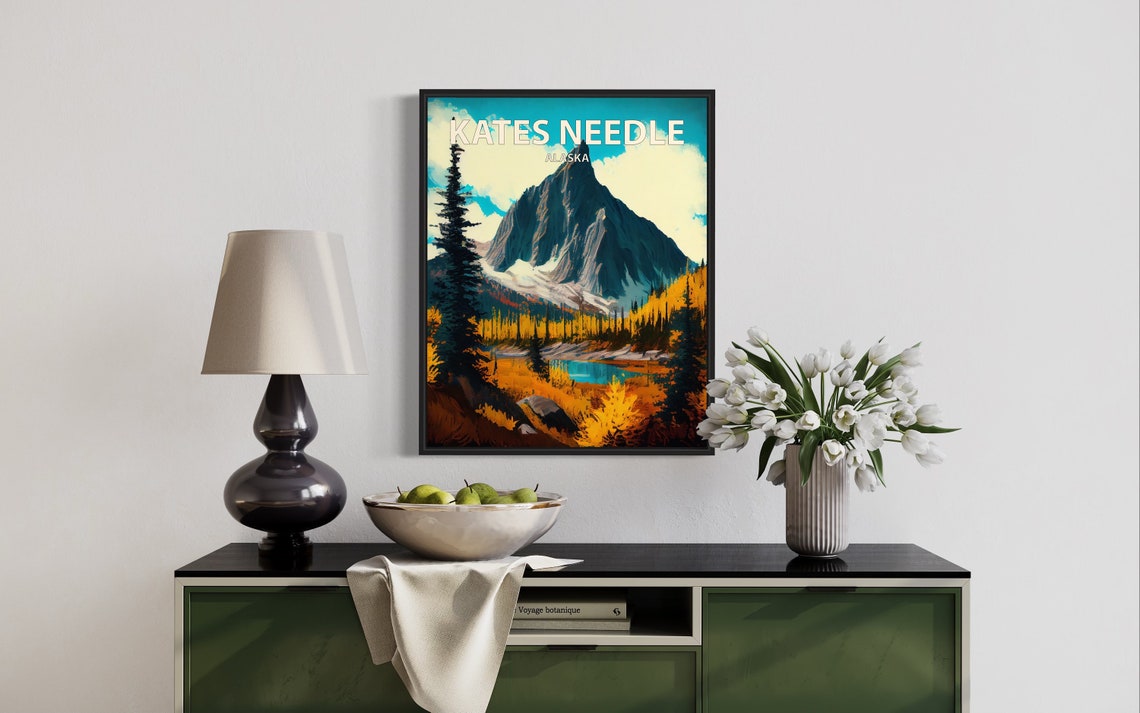 Kates Needle Alaska Jagged Summit Turquoise Lake Fall Art Poster - Image 3