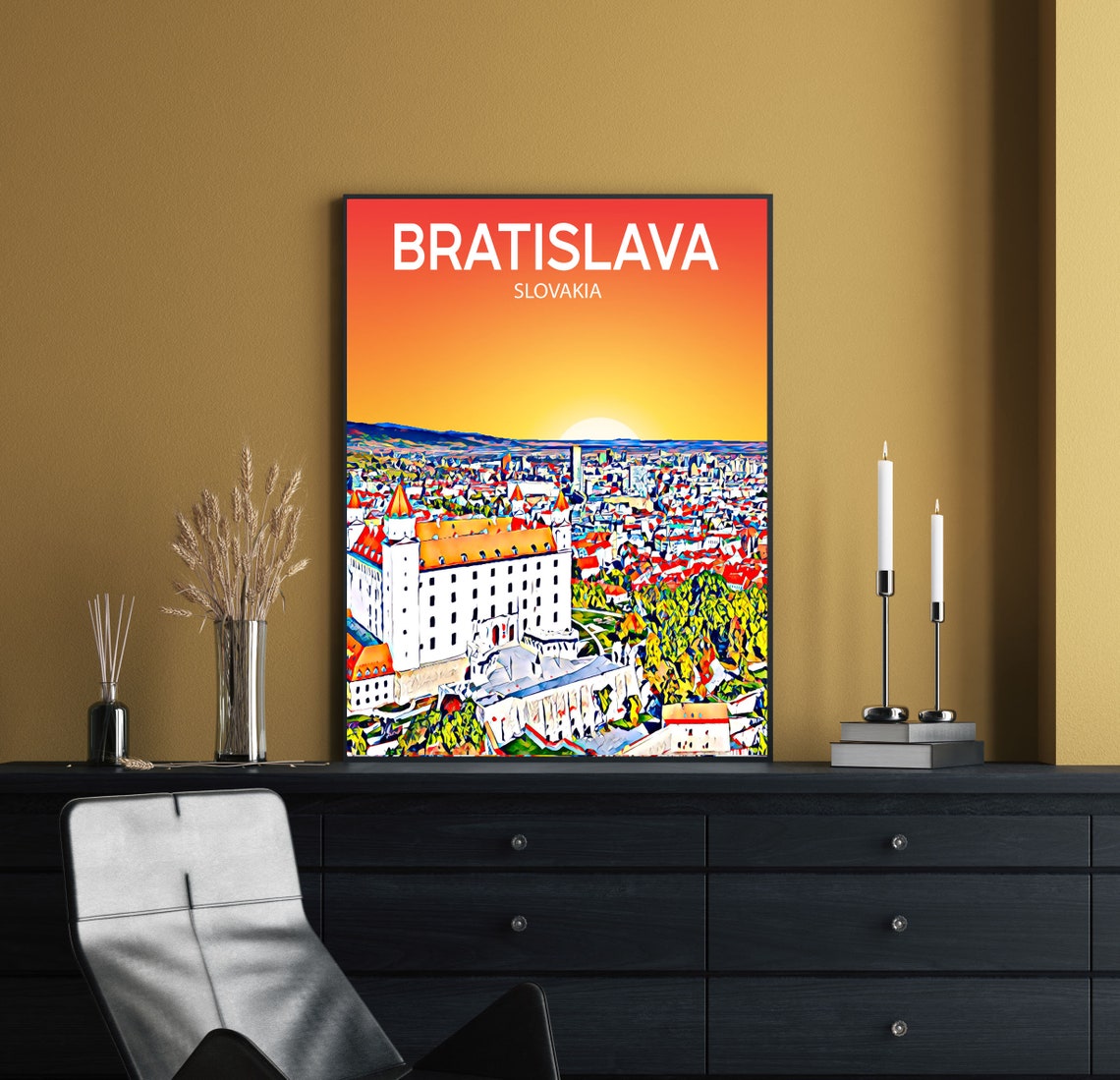 Bratislava Slovakia Sunset Castle Overlooking Colorful Old Town Poster - Image 2
