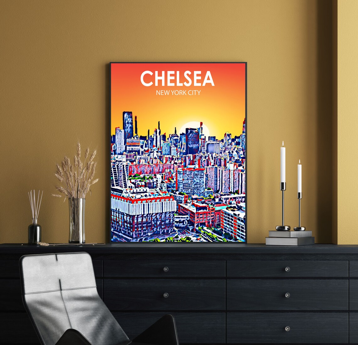 Chelsea New York City Sunset Colorful Highrise Skyline Poster - Image 2