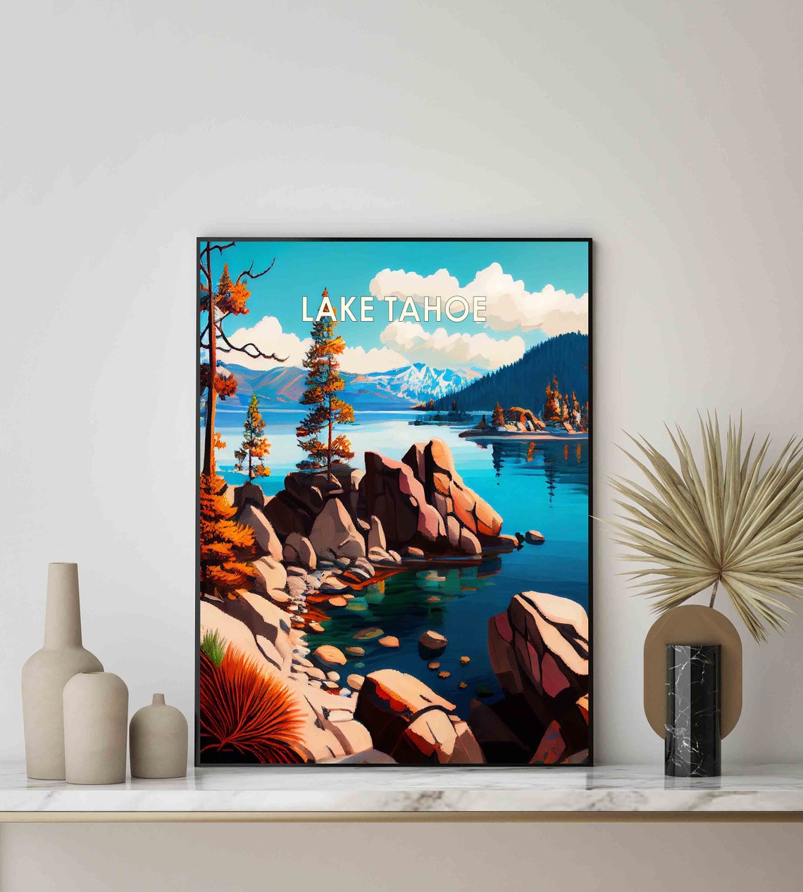 Lake Tahoe Rocky Shoreline Pines Mountain Lake Scenic Poster - Image 3
