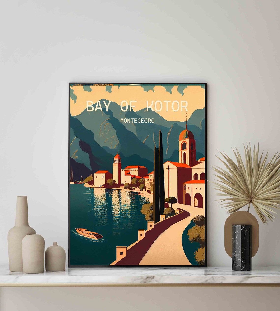 Bay Of Kotor Montenegro Retro Art Print Bay Of Kotor Wall Art Illustration Bay Of Kotor Vintage Minimal Design Poster - Image 2