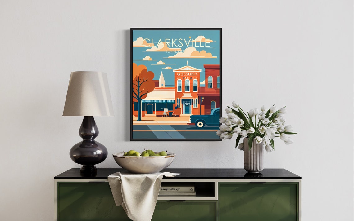 Clarksville Tennessee Retro Art Print Clarksville Wall Art Illustration Clarksville Vintage Minimal Design Poster - Image 3