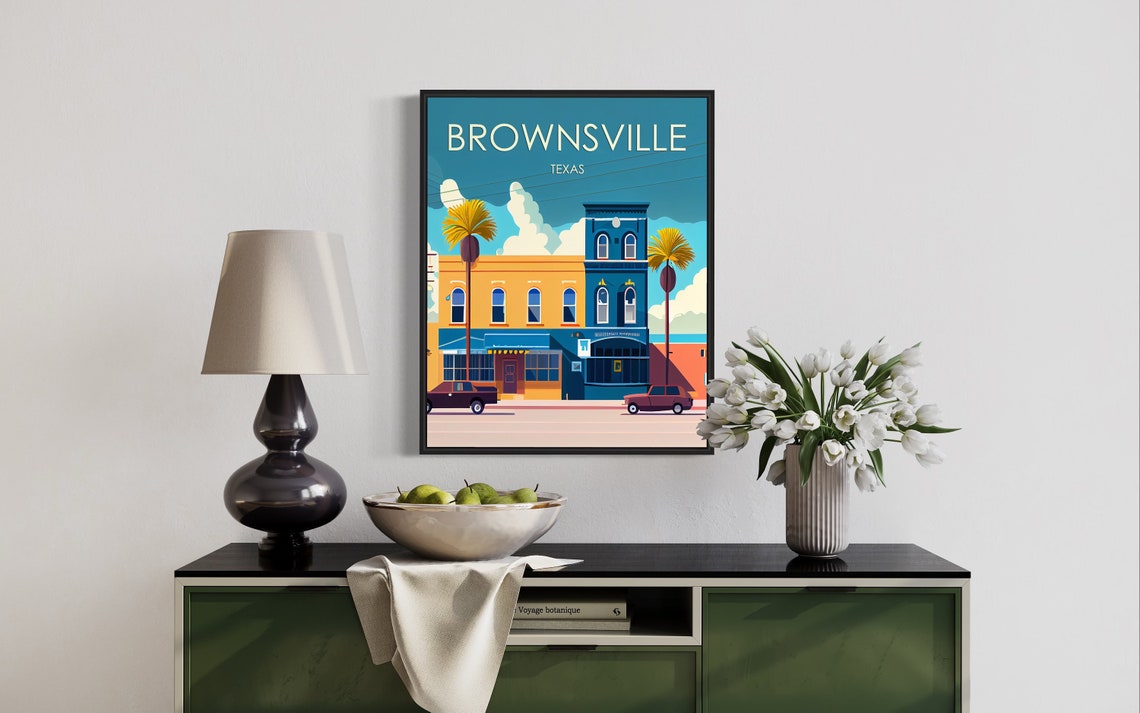 Brownsville Texas Retro Historic Downtown Royal Palms Poster - Image 2