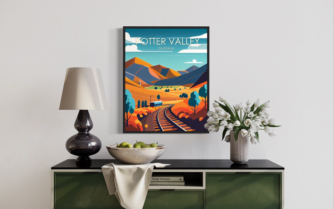 Potter Valley California Railway Tracks Golden Hills View Poster - Image 3