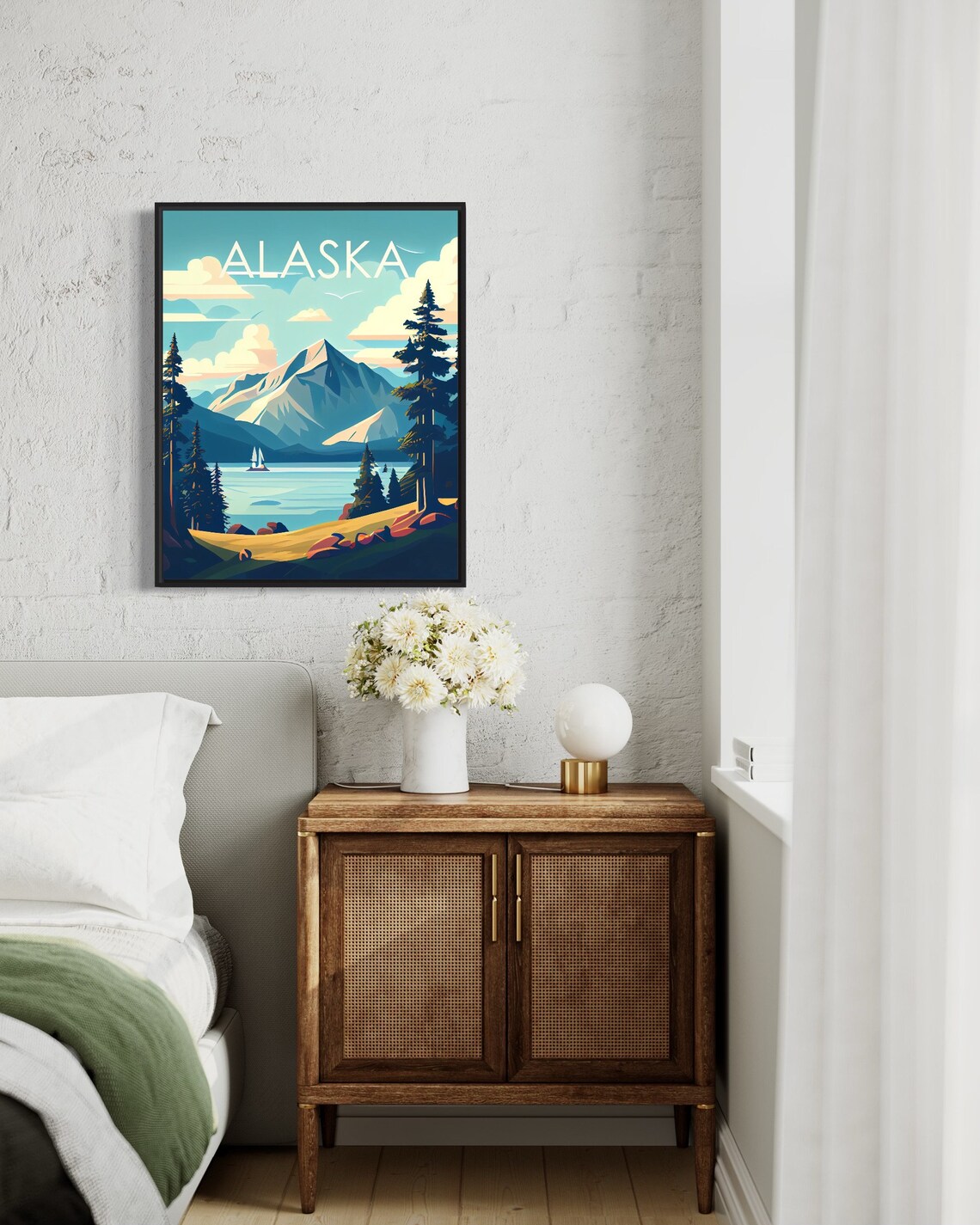 Alaska Mountain Lake Sailboat Snowcapped Peaks Retro Travel Poster - Image 3