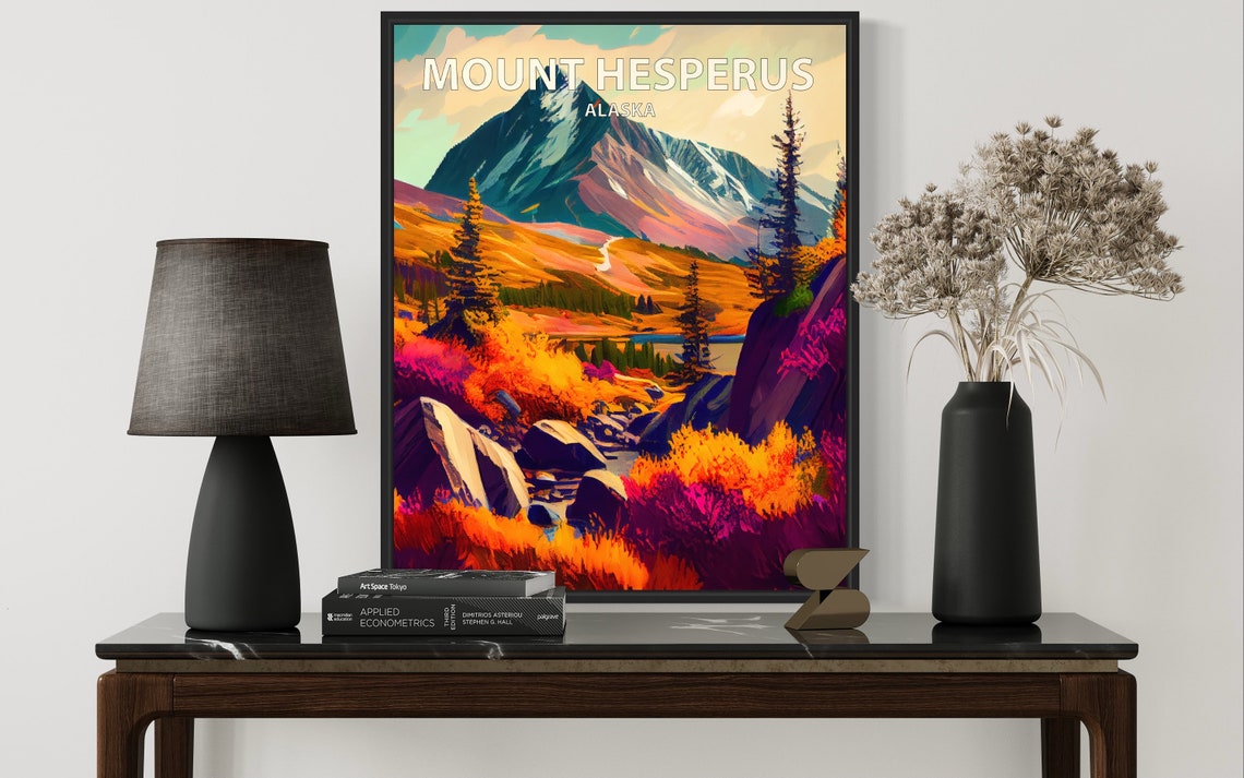 Mount Hesperus Alaska Rocky Stream Fall Tundra Vintage Travel Poster - Image 3