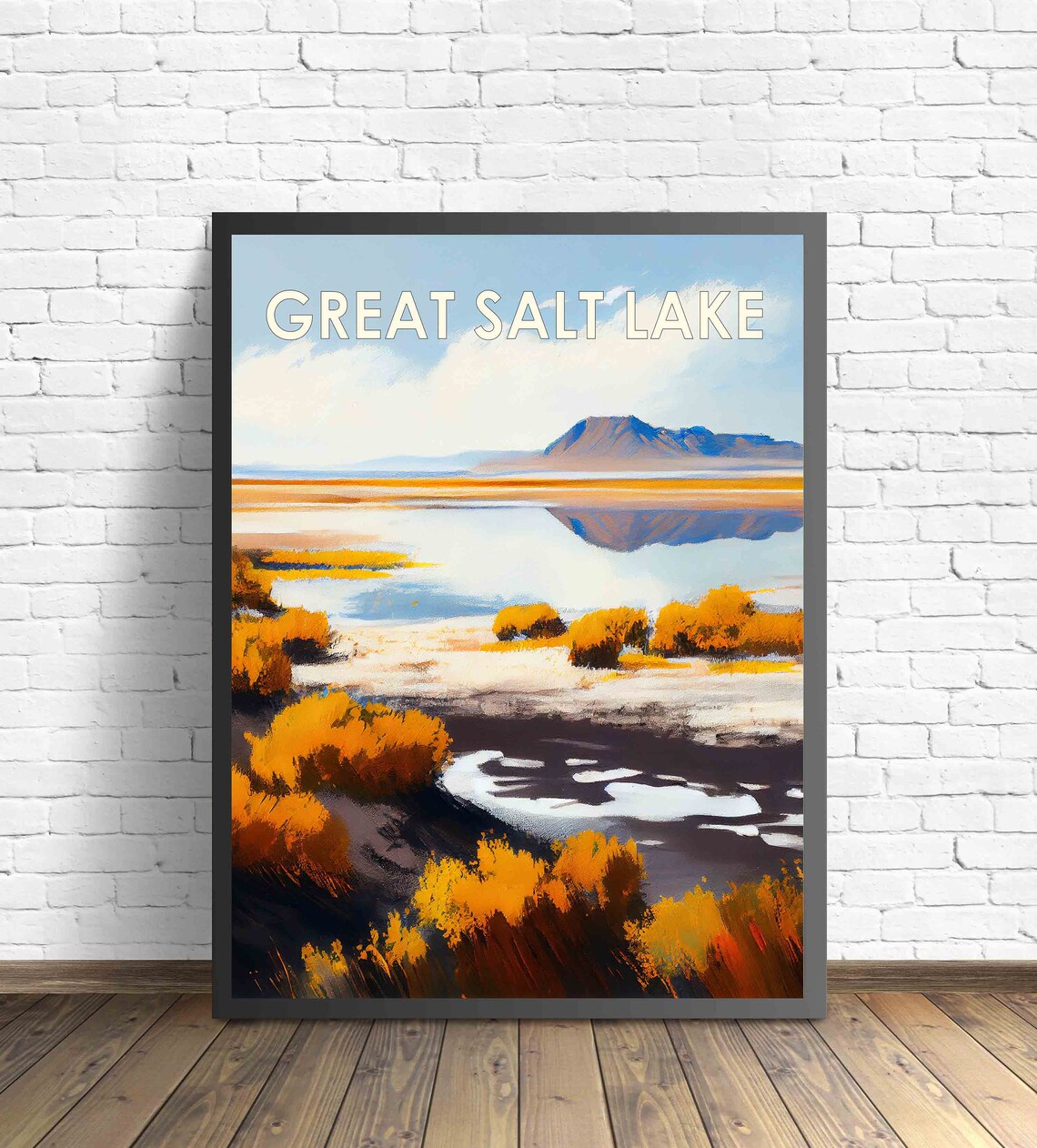 Great Salt Lake Utah Autumn Shoreline Vintage 1960s Scene Poster