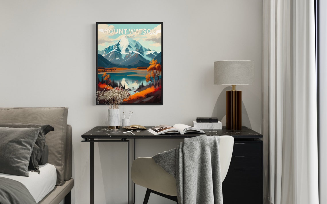 Mount Watson Alaska Glacier Lake Mirror Reflection Fall Art Poster - Image 2