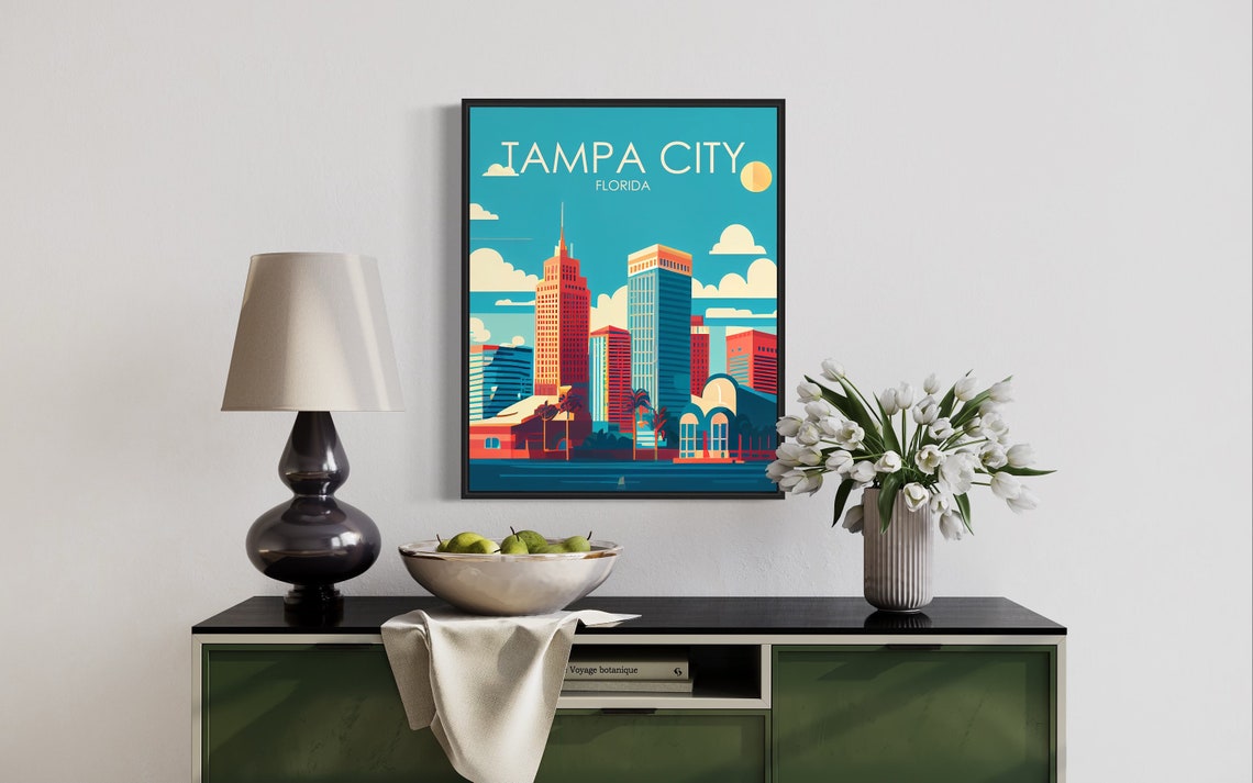 Tampa City Retro Art Print Tampa City Wall Art Illustration Tampa City Vintage Minimal Design Poster - Image 3