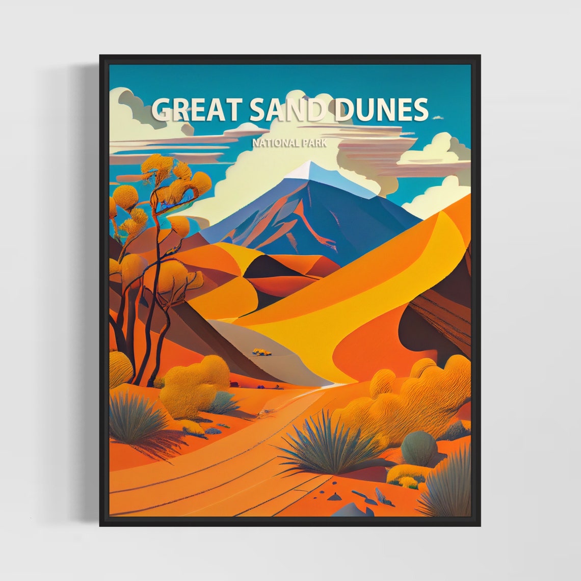 Great Sand Dunes National Park Golden Dunes Desert Retro Scene Poster
