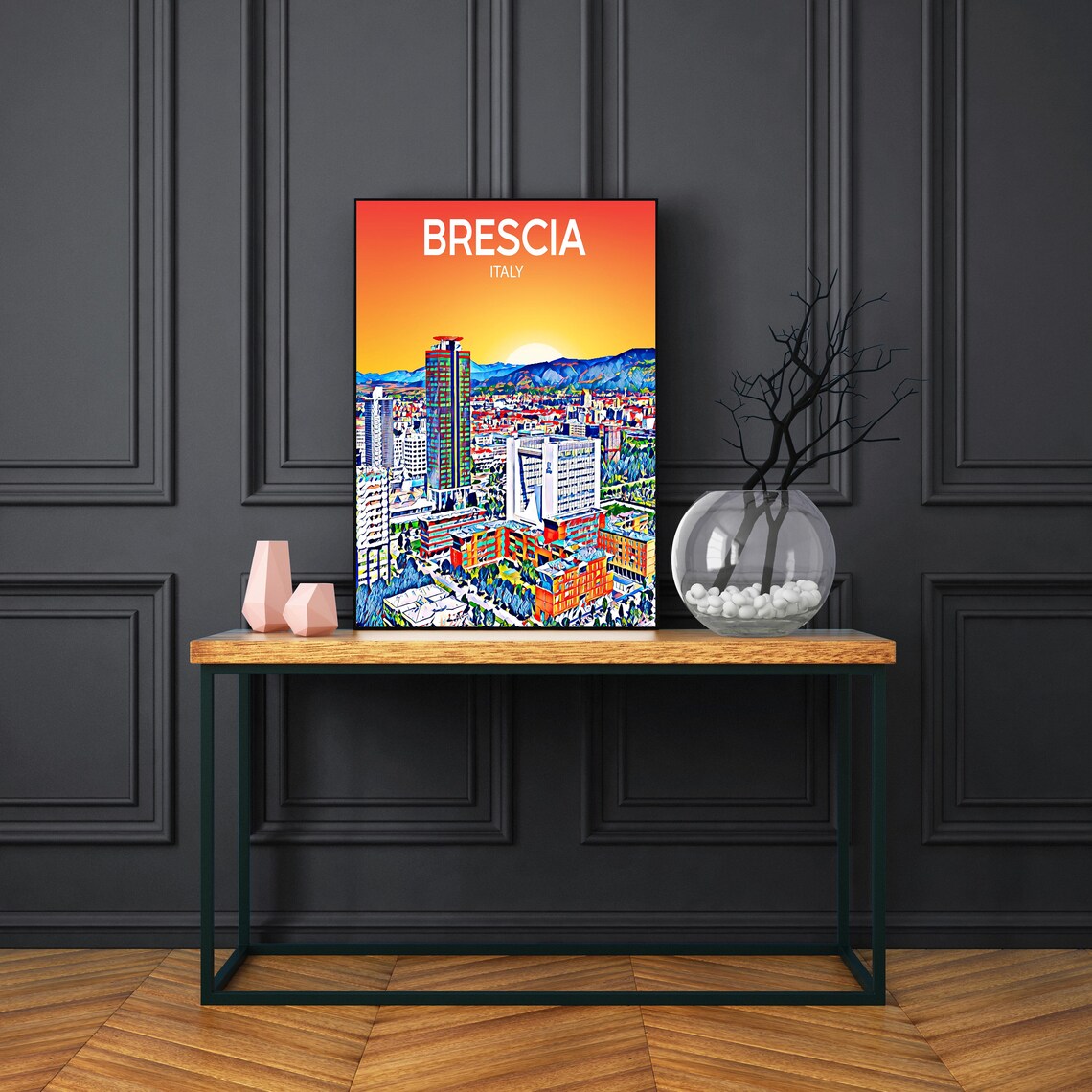 Brescia Italy Sunset Skyline Modern Towers Travel Poster Art - Image 3