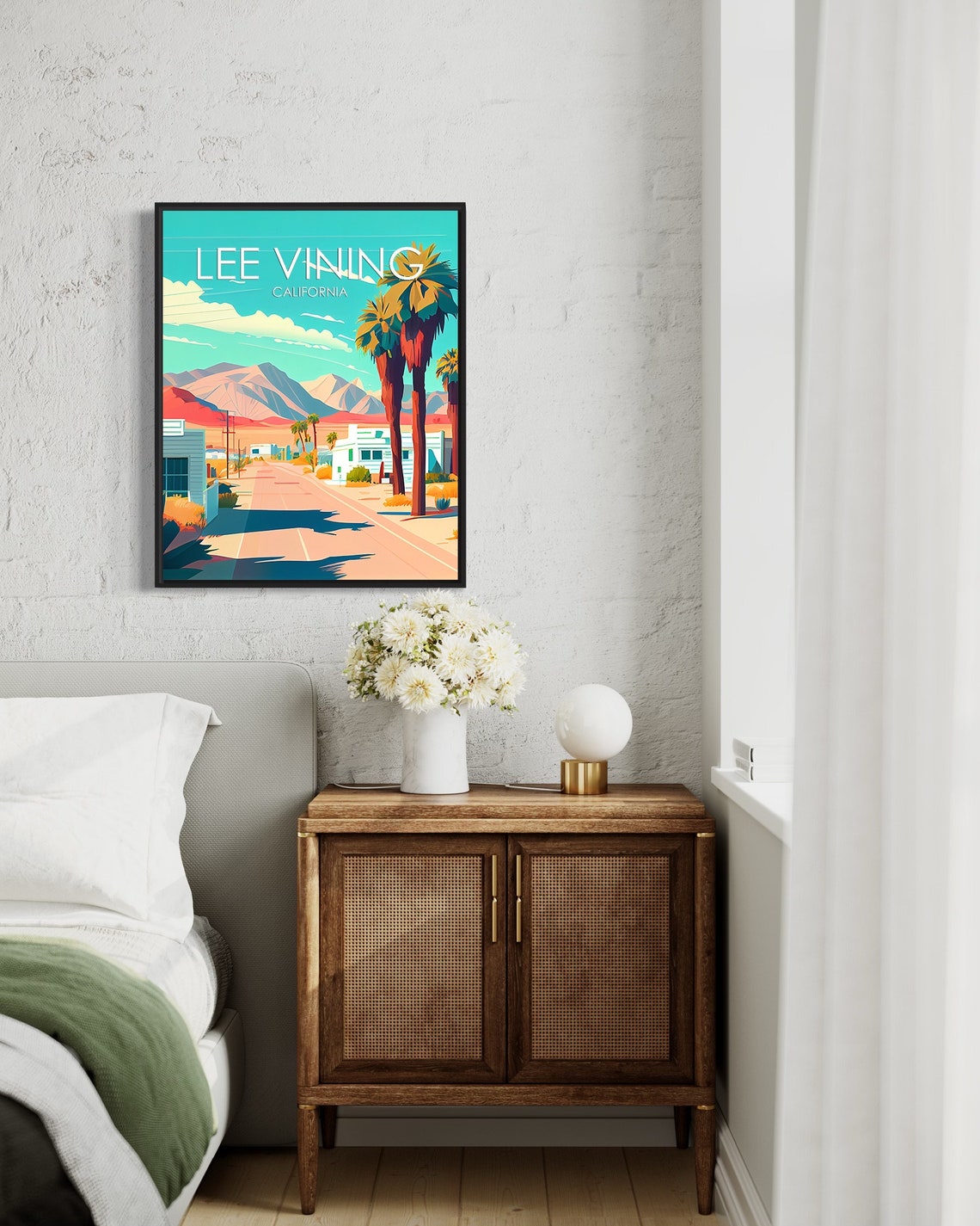 Lee Vining California Sunlit Quiet Desert Town Street Palms Poster - Image 2